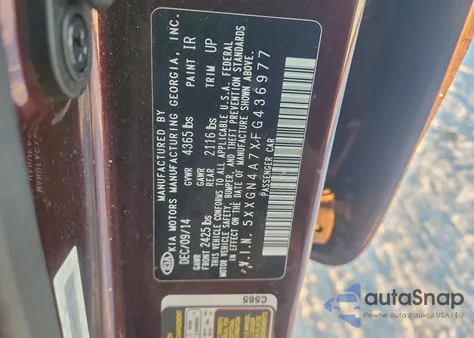 2015 Kia Optima Ex from USA, damaged, VIN 5XXGN4A7XFG436977